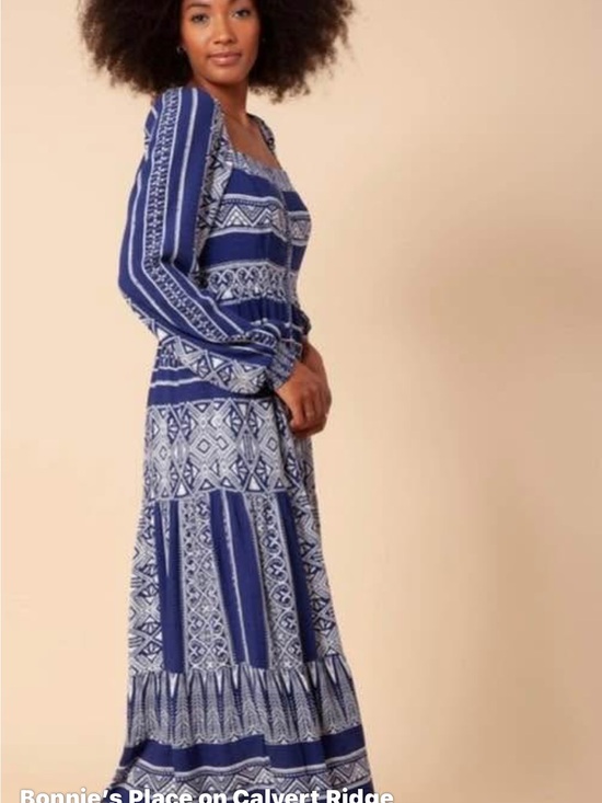 Hale Bob Dresses & Skirts - Hale Bob Blue Printed Long Sleeve Maxi Dress